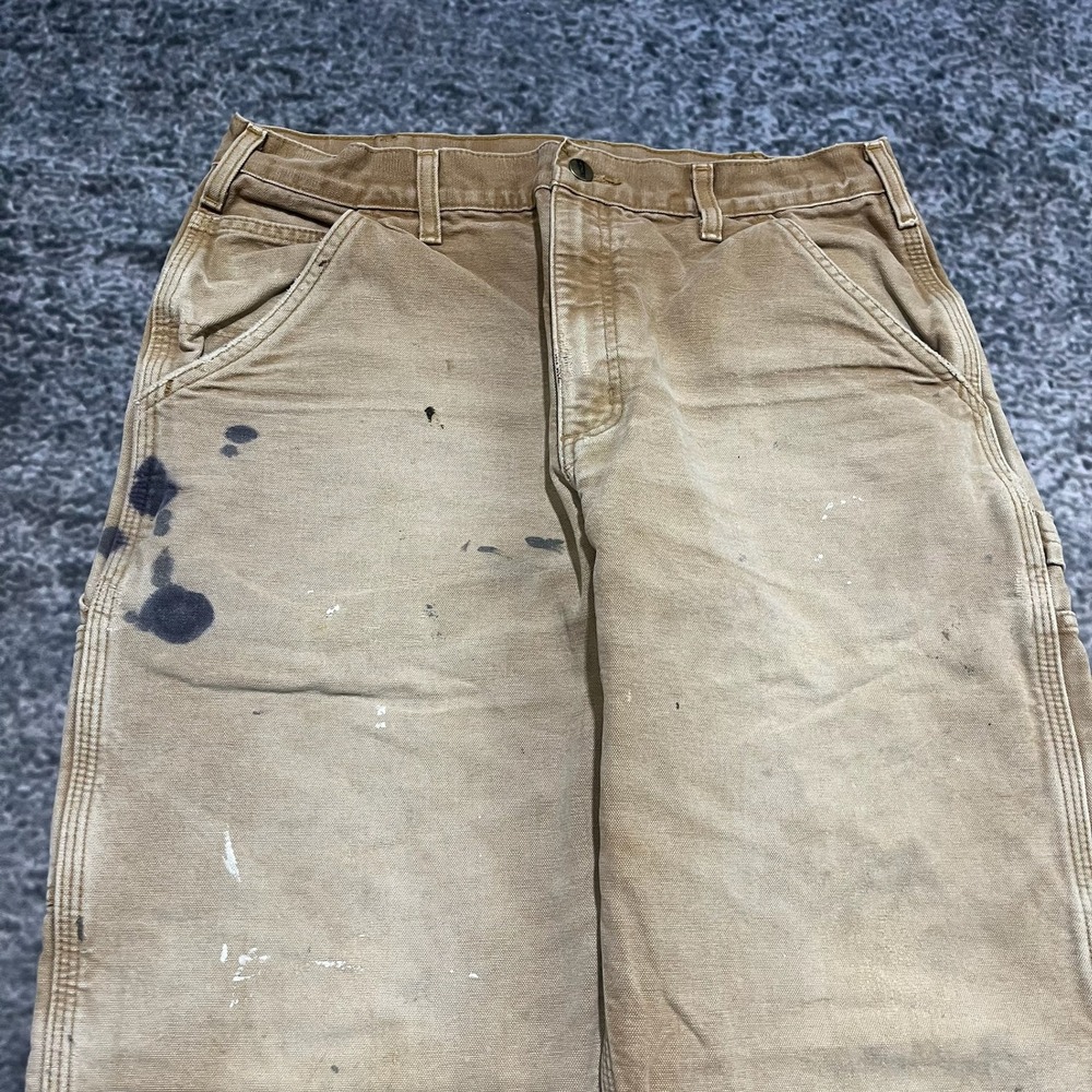 VTG Carhartt Carpenter Pants Tan 34x29 Distressed Faded Flannel Lined B111‎ BRN - Picture 6 of 16